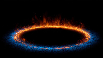Smoothly fire circle blue and orange color isolated on black background