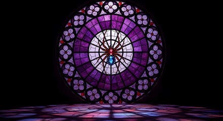 Gothic Stained Glass Spider Window, Purple, Violet, Ornate, Fantasy, Mysterious, Dark, Jewel