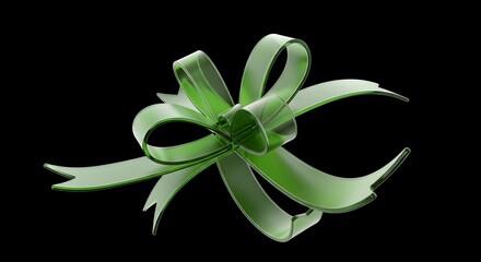 Translucent Green Gift Bow, Glass, Ribbon, Celebration, Holiday, Render, Isolated, Shiny