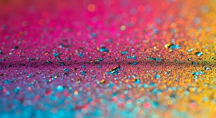 Vibrant Abstract Glitter Background, Bokeh, Magenta, Teal, Gold, Sparkle, Festive, Shimmer, Drops