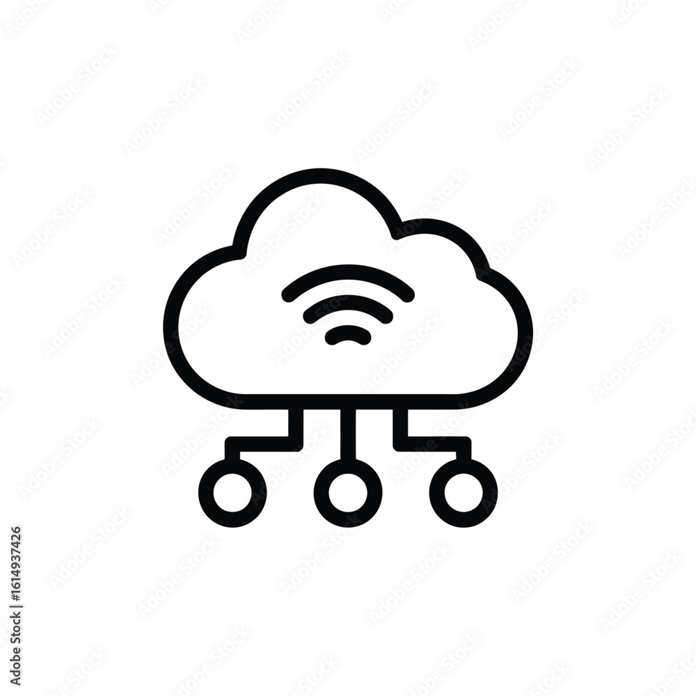 Poster cloud computing network connection icon with wireless signal and nodes