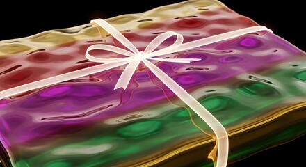 Vibrant Fluid Gift Present, Celebration, Holiday, Party, Luxury, Abstract, Digital, Iridescent, Glossy, Futuristic, Mystery