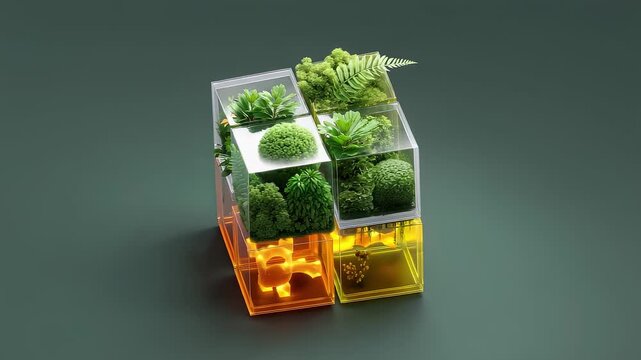 Harmonious Coexistence of Plants and Gears in Transparent Cubes