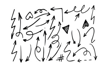 Arrow vector red hand drawn sketch icon set. Doodle sketch drawn red direction element set. Pencil doodle line graphic design elements. Handwritten direction arrow background. Vector illustration.