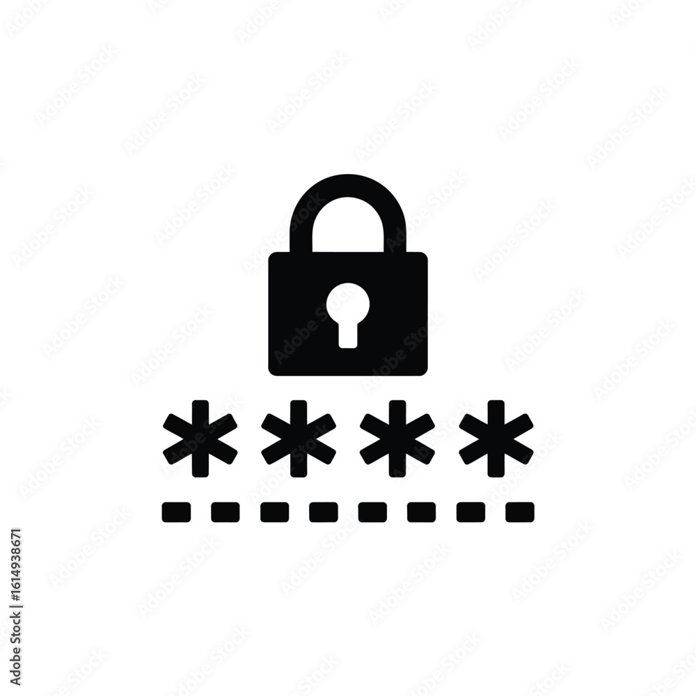 Poster password protected icon security concept with lock and asterisks