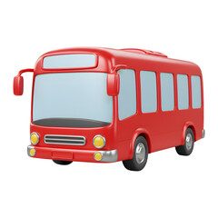 3D Rendering Red City Bus, Shiny Metallic Details on Transparent Background