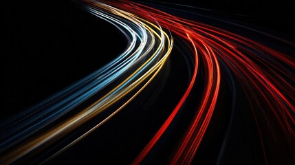 Colorful streaks of light tracing a winding path.