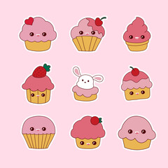 Cute pink cupcakes stickers