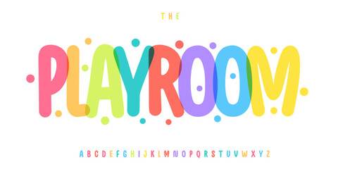 Colorful rounded alphabet, playful cartoon font, bold soft typeface for playroom kids zone logo, kid birthday headline, carnival festival typography, joyful typographic design. Vector typeset