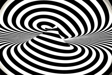 Black and White Optical Illusion Tunnel – Abstract Swirl Pattern
