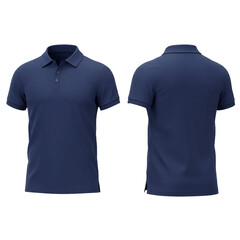 A navy blue polo shirt displayed showcasing the front and back views perfect for apparel design or product presentations.