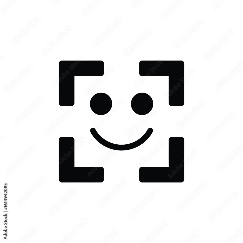 Poster smiling face inside a square frame simple black and white icon