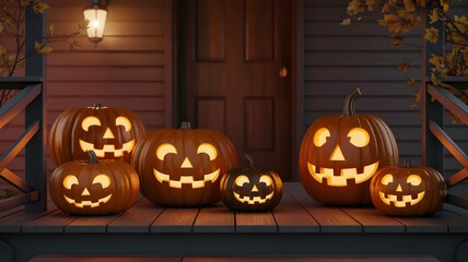 Obraz premium An orange, carved Halloween pumpkin lantern with a spooky smile, a perfect decoration for the October fall celebration