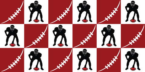 American football sports pattern background. Player silhouette and helmet.	