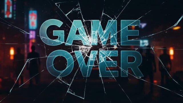 A shattered glass effect with 'GAME OVER' text, creating a dramatic atmosphere.