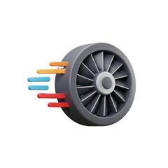 A stylized rendering showcases a jet engine turbine with colorful speed indicators suggesting rapid motion and power.