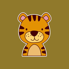 Cute animal sticker set on olive green