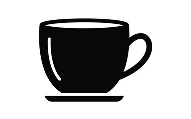Simple black coffee cup and saucer illustration on white background