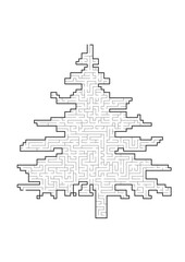 Complex maze puzzle game. Christmath tree as a labyrinth No.1. Puzzle for Christmas or New Year holiday. EPS 10, vector illustration