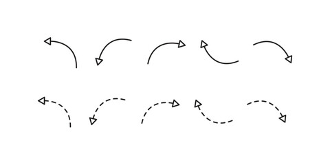 set of curved arrow graphics each the top row solid and the bottom dashed