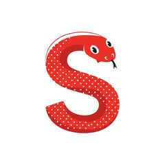 Playful illustration featuring a stylized red snake shaped like the letter S adorned with polka dots and a whimsical expression.