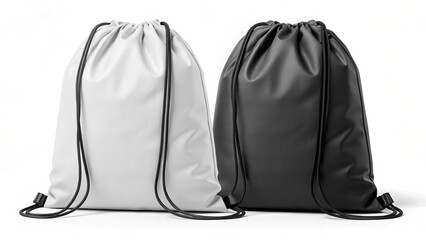 Naklejka premium Two drawstring bags one white and one black standing side by side