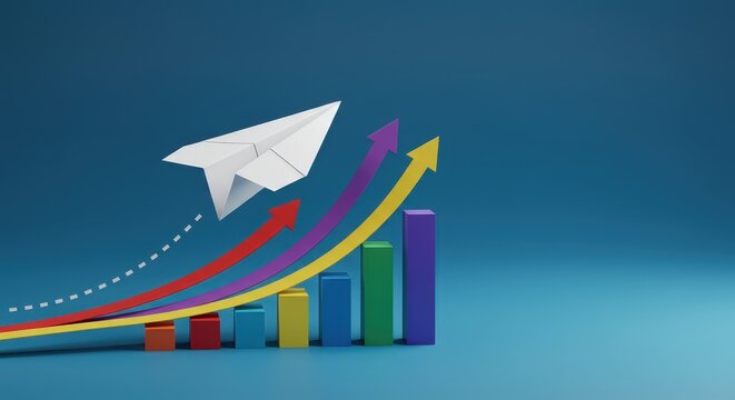Business Growth Concept with Chart and Flying Paper Plane - Powered by Adobe