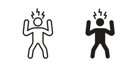 Angry human icon set, line and black glyph style for food app website.
