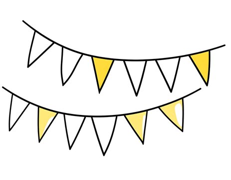 Two lines of yellow and white triangular flags