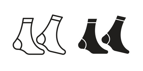 Women socks icon set, line and black glyph style for food app website.