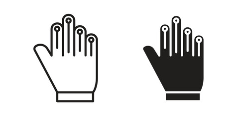 Wired gloves icon set, line and black glyph style for food app website.