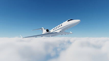 Fototapeta premium Minimal aircraft rising into light clouds. Clean and symbolic solo flight concept.