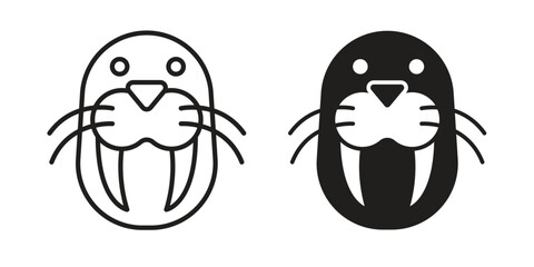 Walrus icon set, line and black glyph style for food app website.