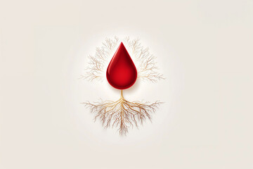Fototapeta premium Blood drop with root veins symbolizing life, healing, and connection 
