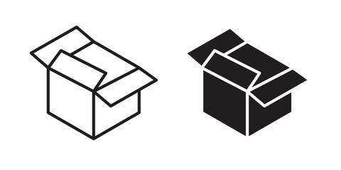 Unpacking icon set, line and black glyph style for food app website.