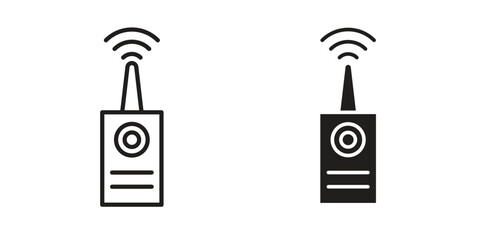 Transmitter icon set, line and black glyph style for food app website.
