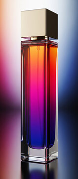 Sleek Perfume Bottle with a Vibrant Sunset Gradient and Polished Gold Cap
