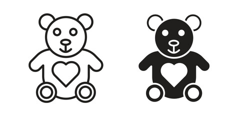 Teddy bear icon set, line and black glyph style for food app website.