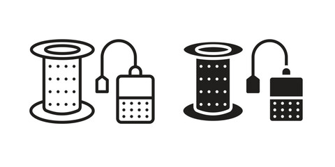 Tea infuser icon set, line and black glyph style for food app website.
