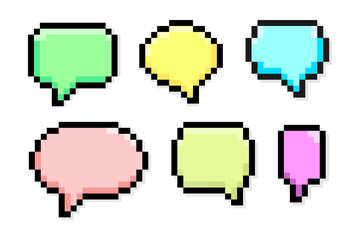 Pixel art of colorful speech bubble with copy space for text.