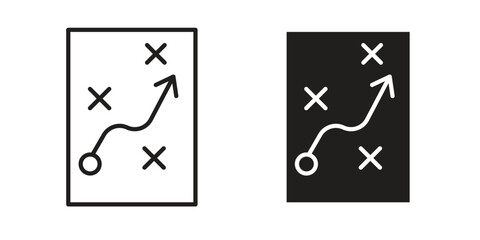 Strategy icon set, line and black glyph style for food app website.