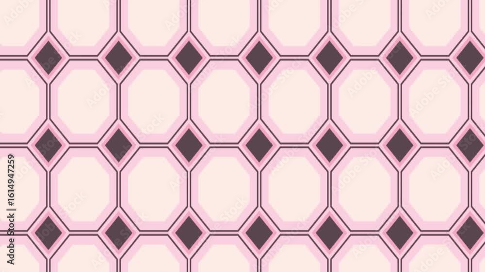 Poster retro pink octagon and diamond tile pattern seamless geometric illusion with symmetrical grid design