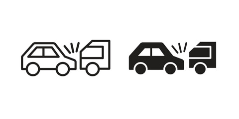 Rear end collision icon set, line and black glyph style for food app website.