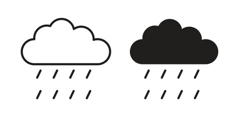 Raining icon set, line and black glyph style for food app website.