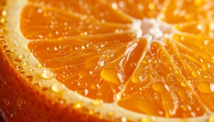 Ultra realistic close-up of a peeled orange segment, juicy texture, tiny water drop