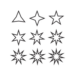 Outline set of minimalist black star shapes from 3 to 11 points, perfect for UI elements, badges, or decorative vector designs.
