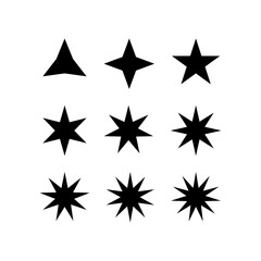 Set of black solid stars increasing in complexity from 3 to 11 points, ideal for icons, ratings, highlights, or festive designs.
