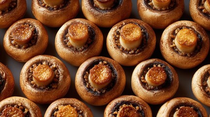 Fototapeta premium Freshly baked cinnamon rolls arranged in a neat pattern