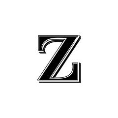 Fototapeta premium Classic serif letter Z with retro ornamental outlines and clean black fills, perfect for vintage branding or editorial use. 