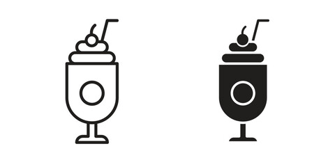 Milkshake icon set, line and black glyph style for food app website.